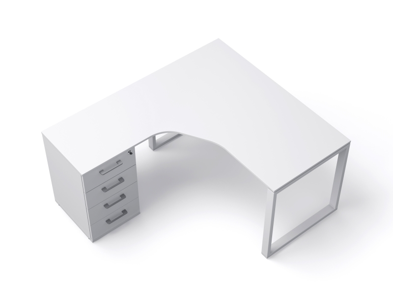 Угловой стол 140х75х157/70 офисный с тумбой на металлических ножках  kqd-14157-L/R | Фото - 0