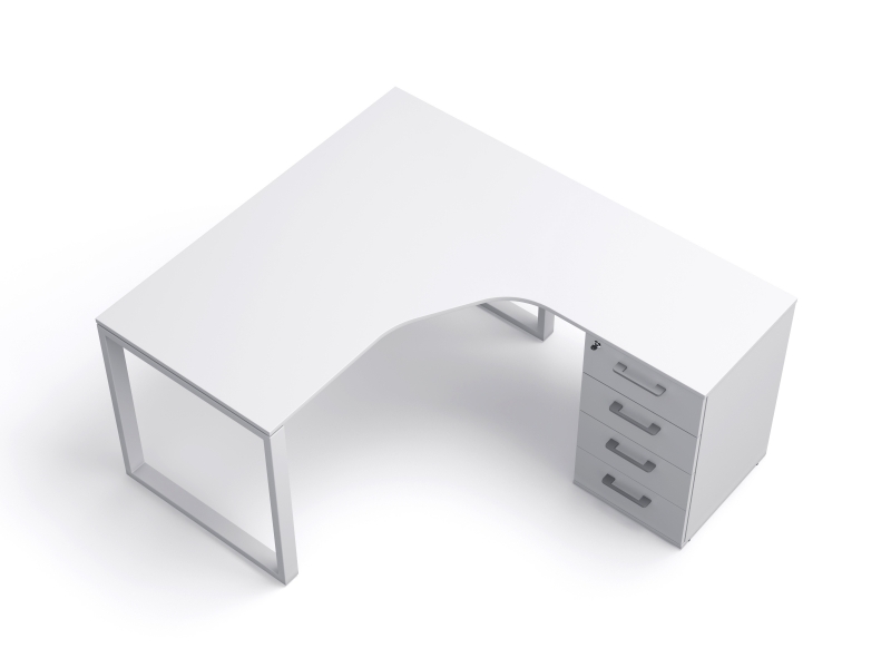 Угловой стол 140х75х157/70 офисный с тумбой на металлических ножках  kqd-14157-L/R | Фото - 1